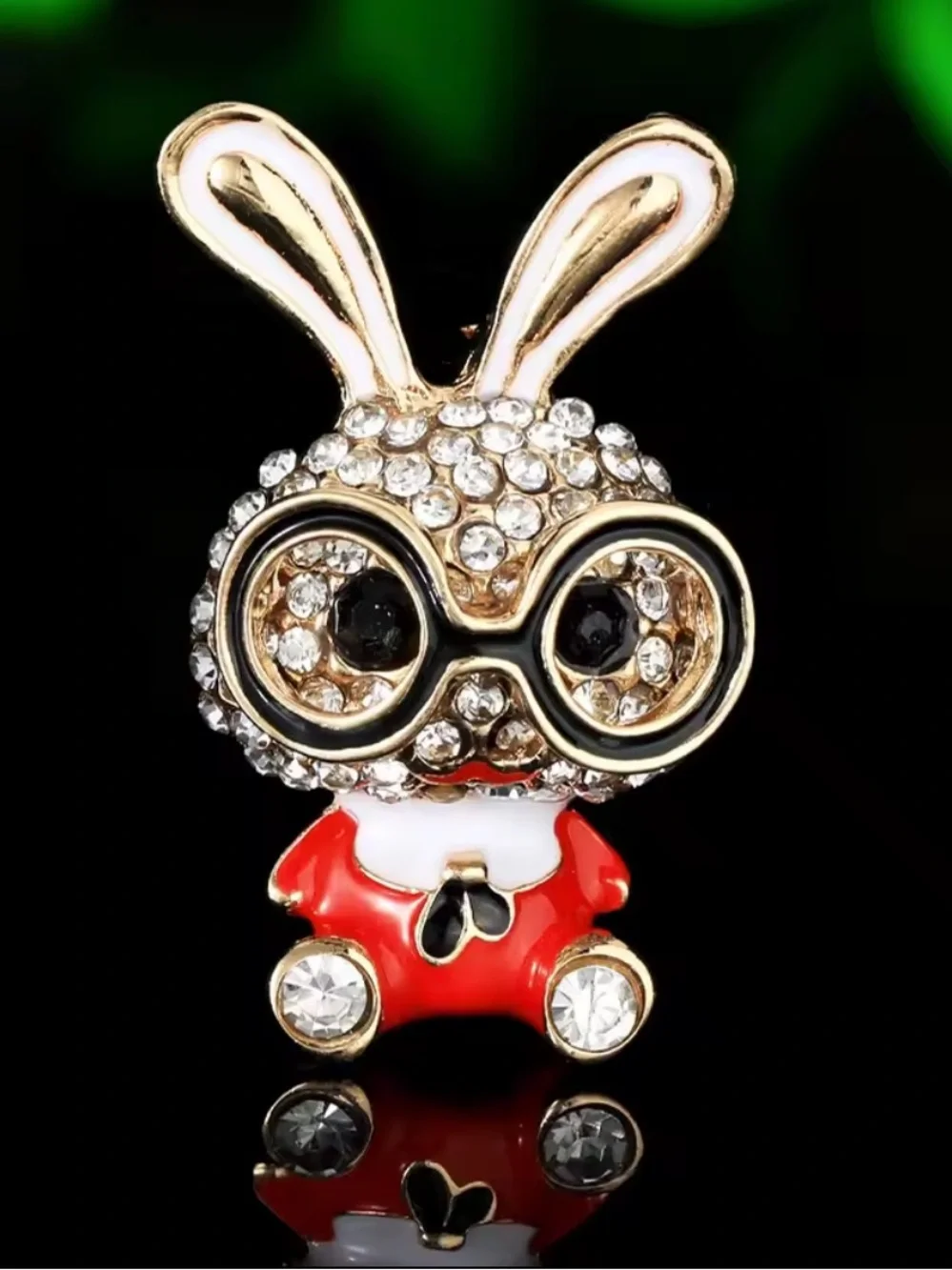 New! Anthropologie Gold-Tone Bunny Brooch with Red Enamel and Clear Crystals